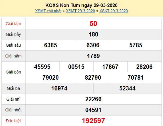Bảng kết quả dò vé số Kon Tum